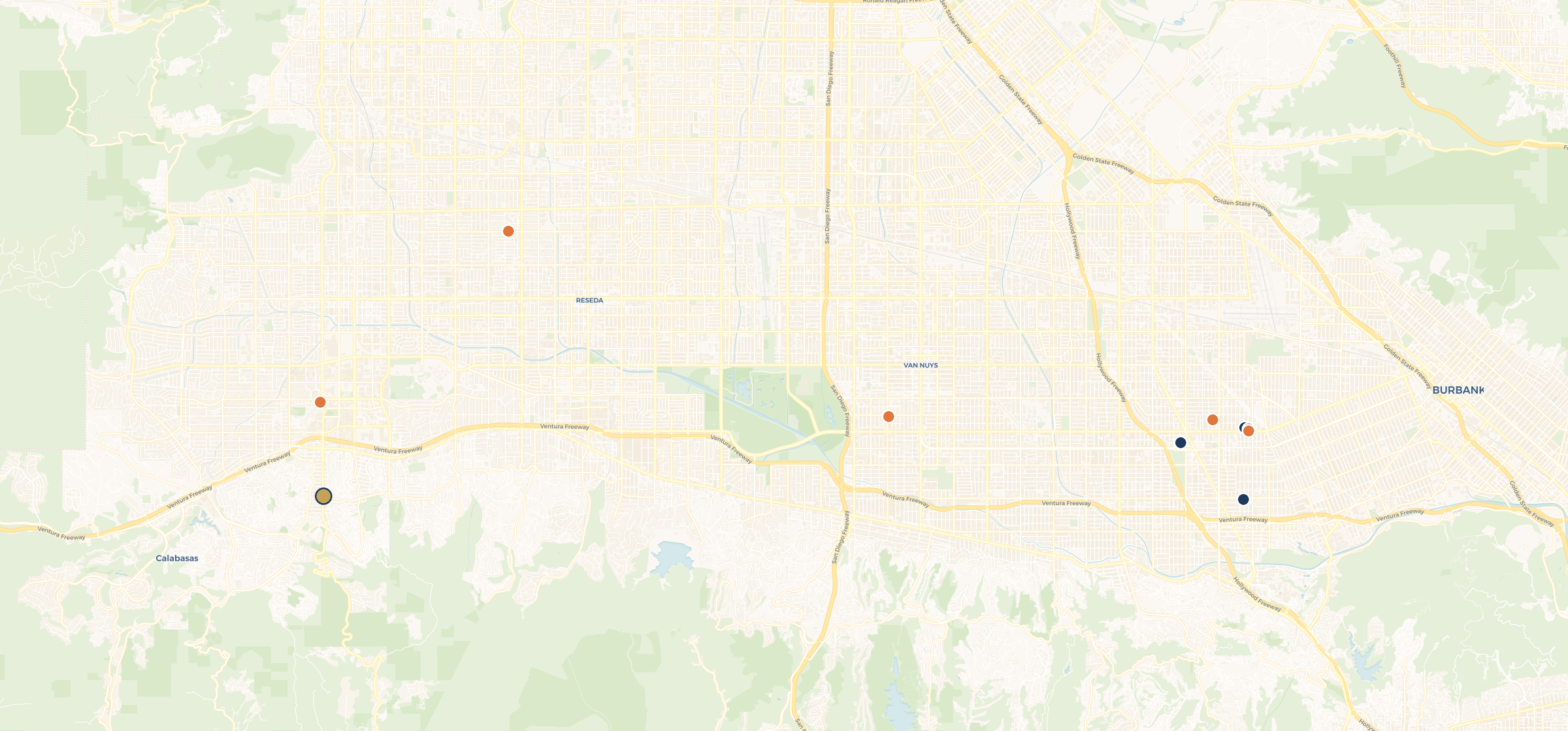 Map of subject, recently sold comps, and on-market comps